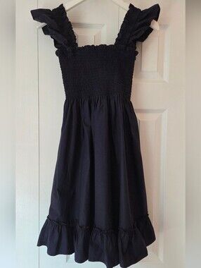 Quince Organic Cotton Navy Blue Smocked Mini Dress